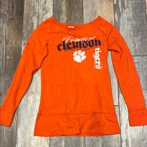 Vibrant Orange Long Sleeve Tee with Clemson Graphics